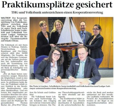 Zeitungsartikel "Praktikumsplätze gesichert" (18.11.2015)